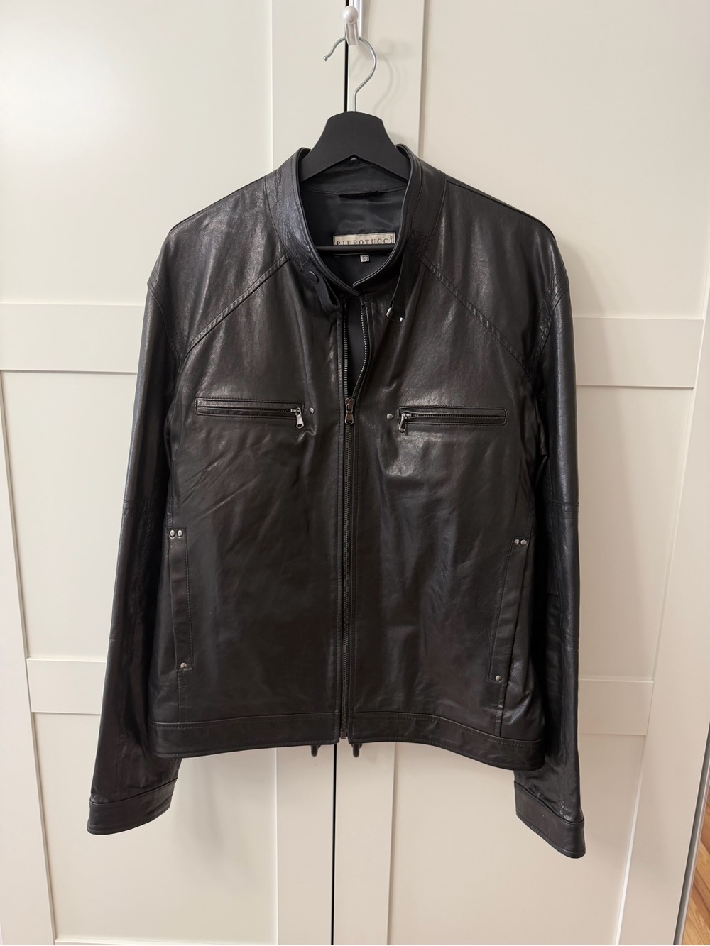 Men's Pierotucci Black Leather Zip-Front Jacket - Classic biker style